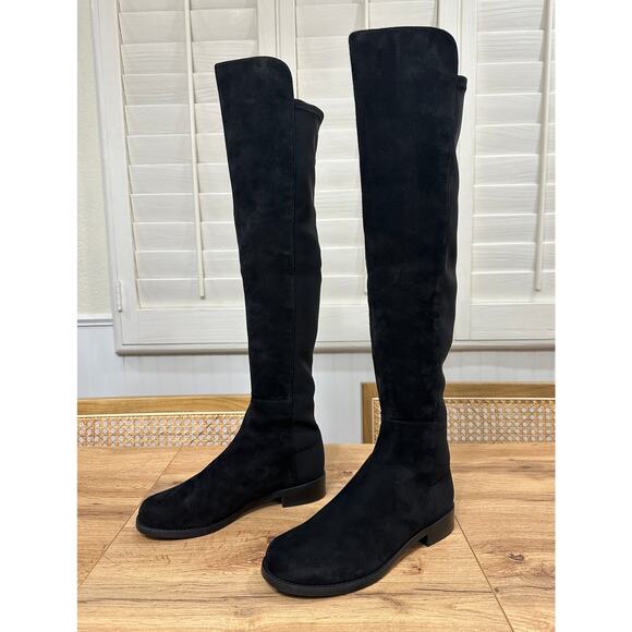 Stuart Weitzman 5050 Over The Knee Tall Boots Black Suede/Gaberdine Size 5 NWOB - Picture 3 of 16